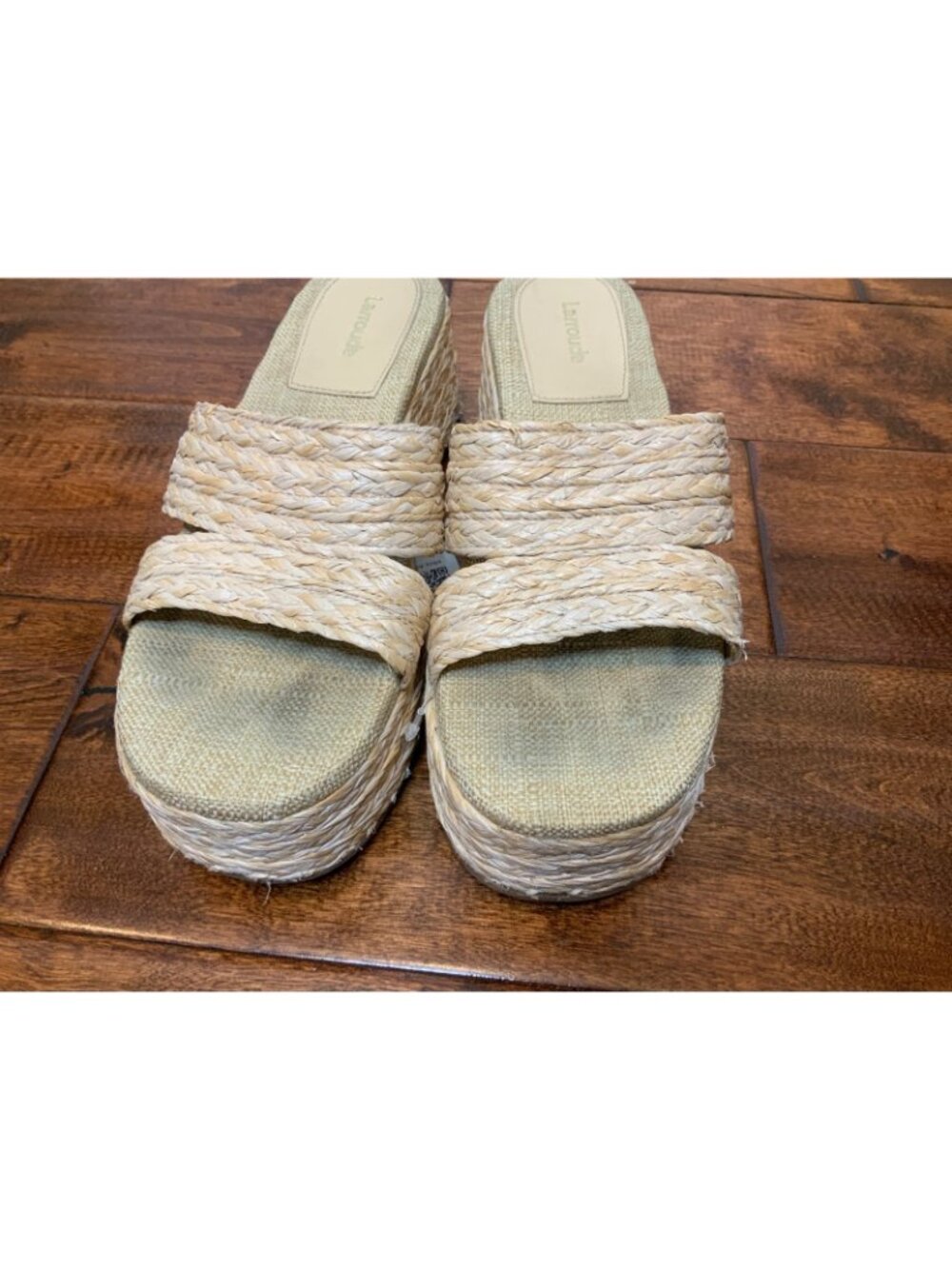 Larroude Tan Wedge Ash Braided Rafia Platform Sandals, Size 8 - Picture 2 of 8